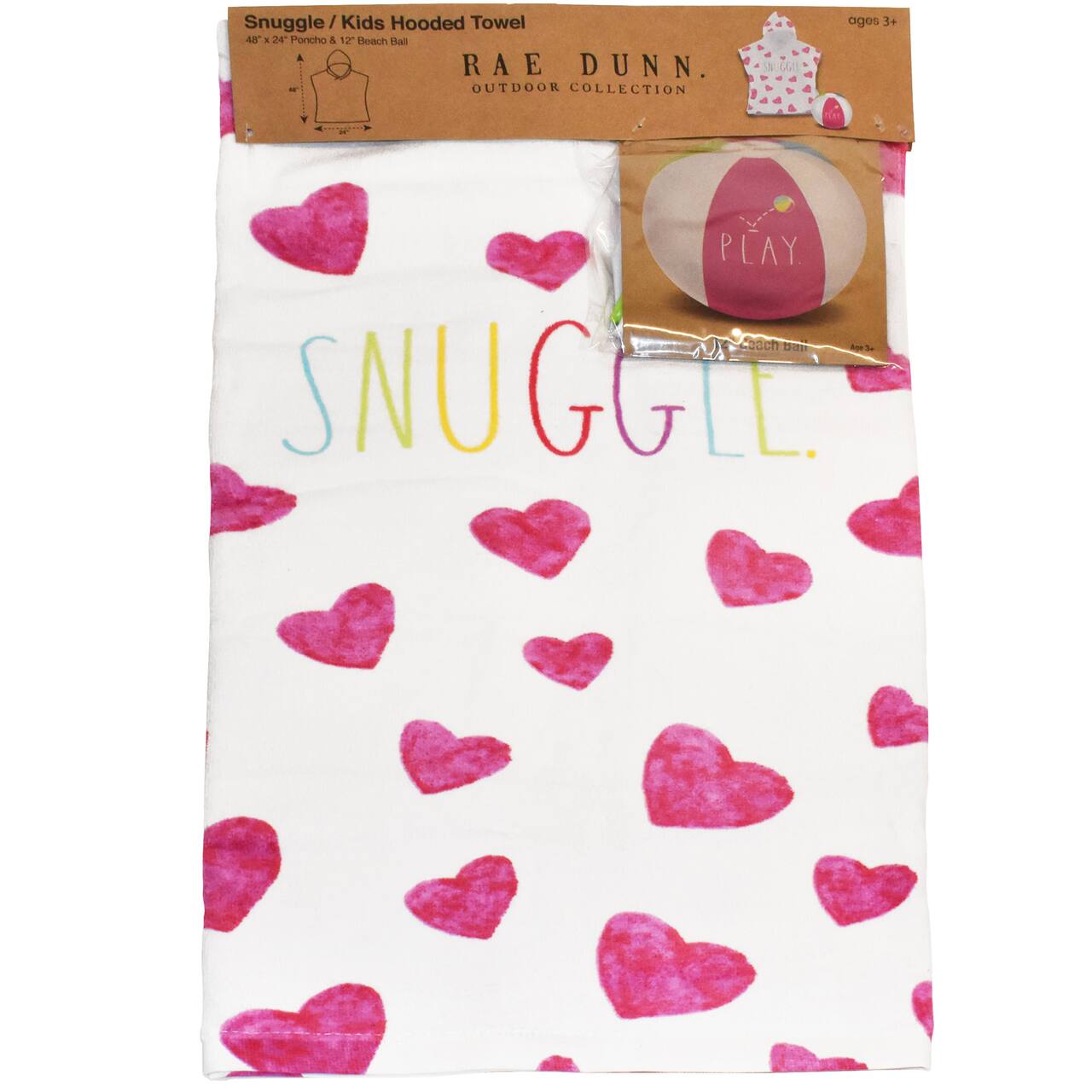 Rae Dunn Snuggle Hearts Kids Hooded Towel & Beach Ball Set